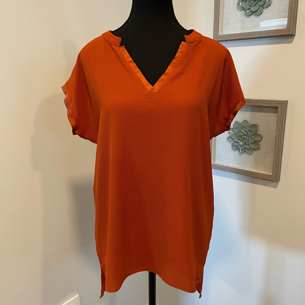 Monk & Lou Oversized Pumpkin Tunic With Silk Trim Mandarin Collar NWT!